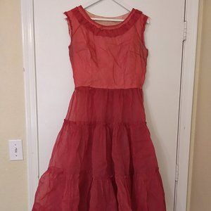1950s Red Polka Dot Tier Chiffon Dress